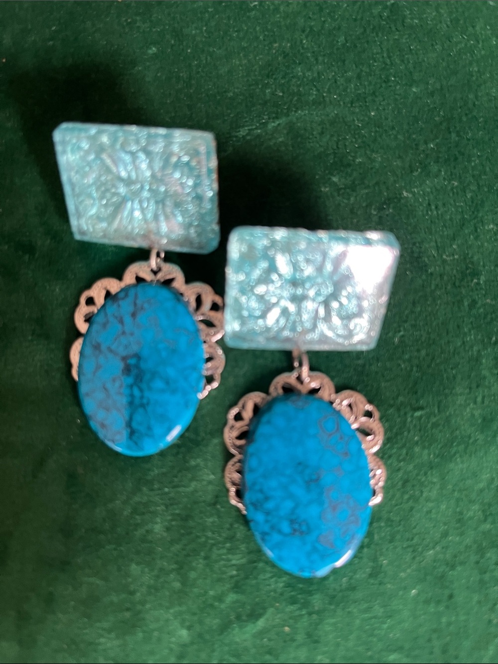 Katrina vintage glass & Faux Blue Turquoise Drop Earrings